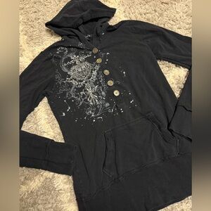 FANG Dark Embellished Hooded Long Sleeve Top